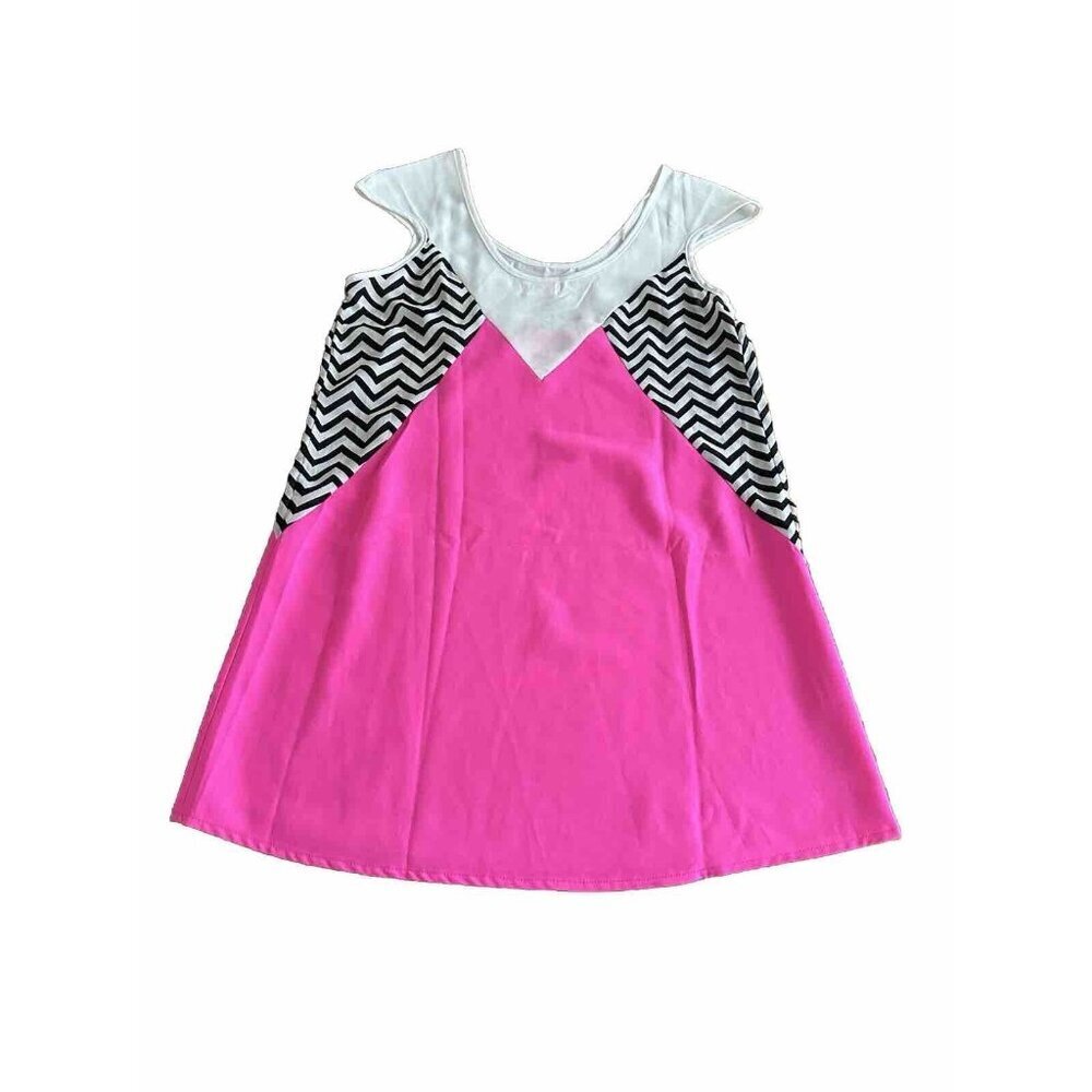 Women’s Pink & White Black Chevron Stripe Sleeveless Dress Size 8 Light weight